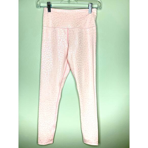 ZYIA Active Baby Pink Metallic Unicorn Leopard Print Mid Rise Womens Leggings 2 - Picture 1 of 6
